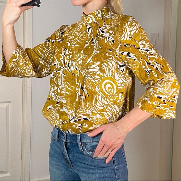 H&M Tops - H&M Printed High-Neck Blouse (Size US 10)